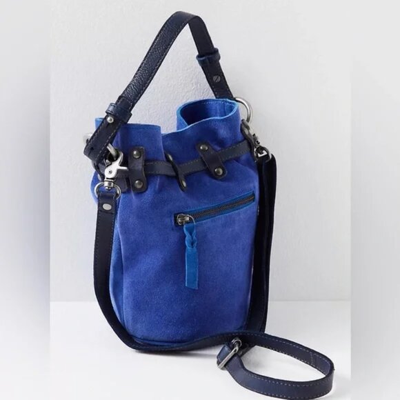 NWT Free People Blue Suede Bucket Bag - Picture 2 of 10